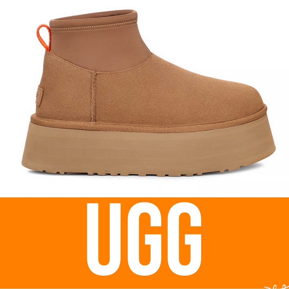 NIB UGG Classic Mini Dipper Platform Boots Chestnut Sz 9 Cozy Chic Trendy